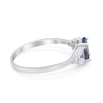 Oval Art Deco Engagement Ring Marquise Simulated Rainbow CZ 925 Sterling Silver